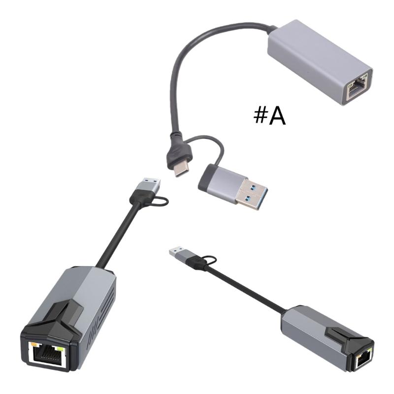 Алюминиевые USB C Ethernet-адаптеры 5000/2500/1000 Мбит/с Высокоскоростные RJ45 Конвертеры Plug and Play Для Ноутбука ПК