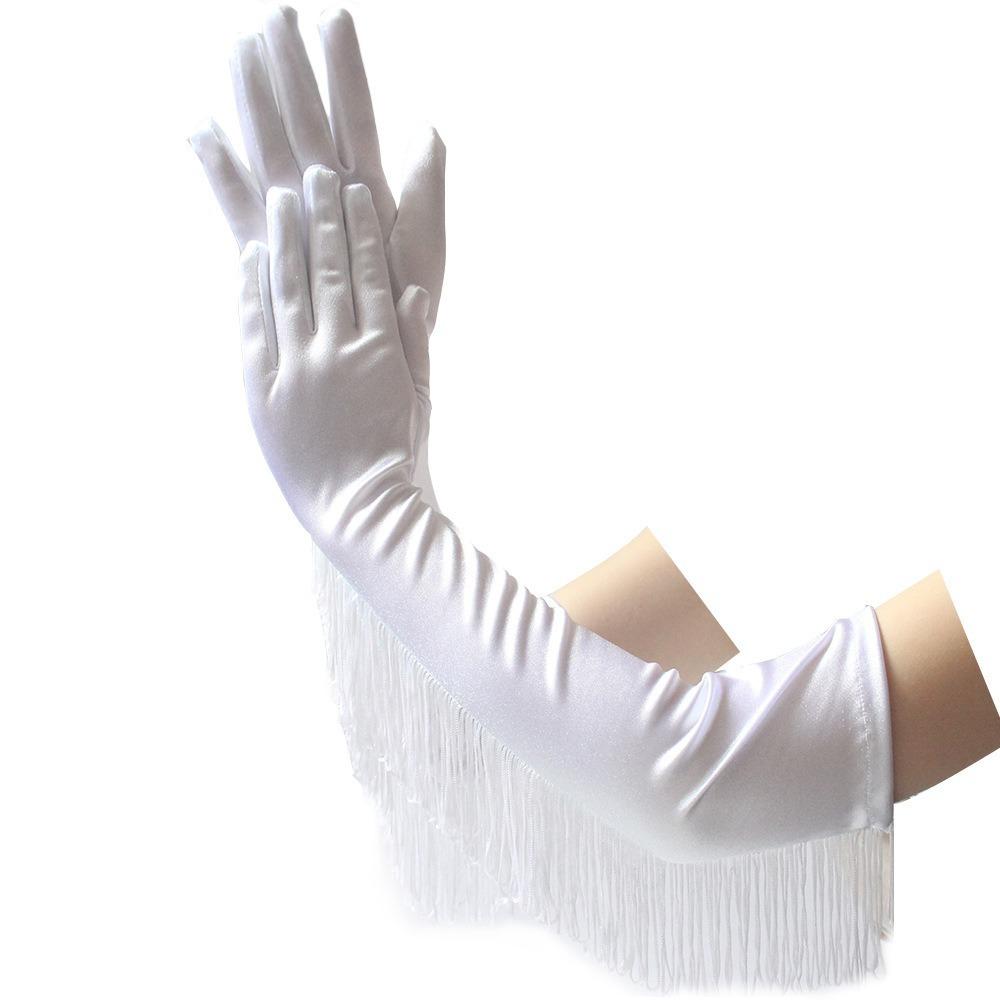 Musical Lady Long Gloves Stretch Stage Dance Mittens Simple Fringe Tassel Gloves Performance Party