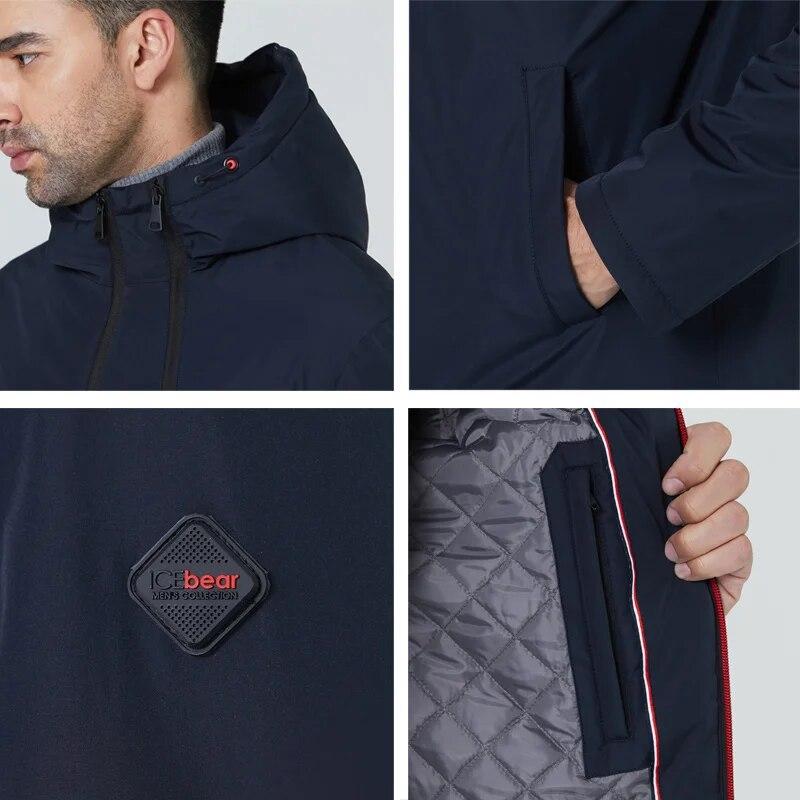 ICEbear 2024 Мужские короткие пальто, весенняя стильная куртка с капюшоном, качественная мужская парка, одежда MWC21661D