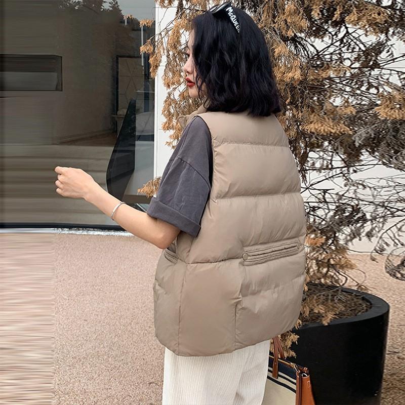Womens Stand Collar Down Vest Lightweight Warm Fashion Outerwear White Duck Sleeveless Jacket