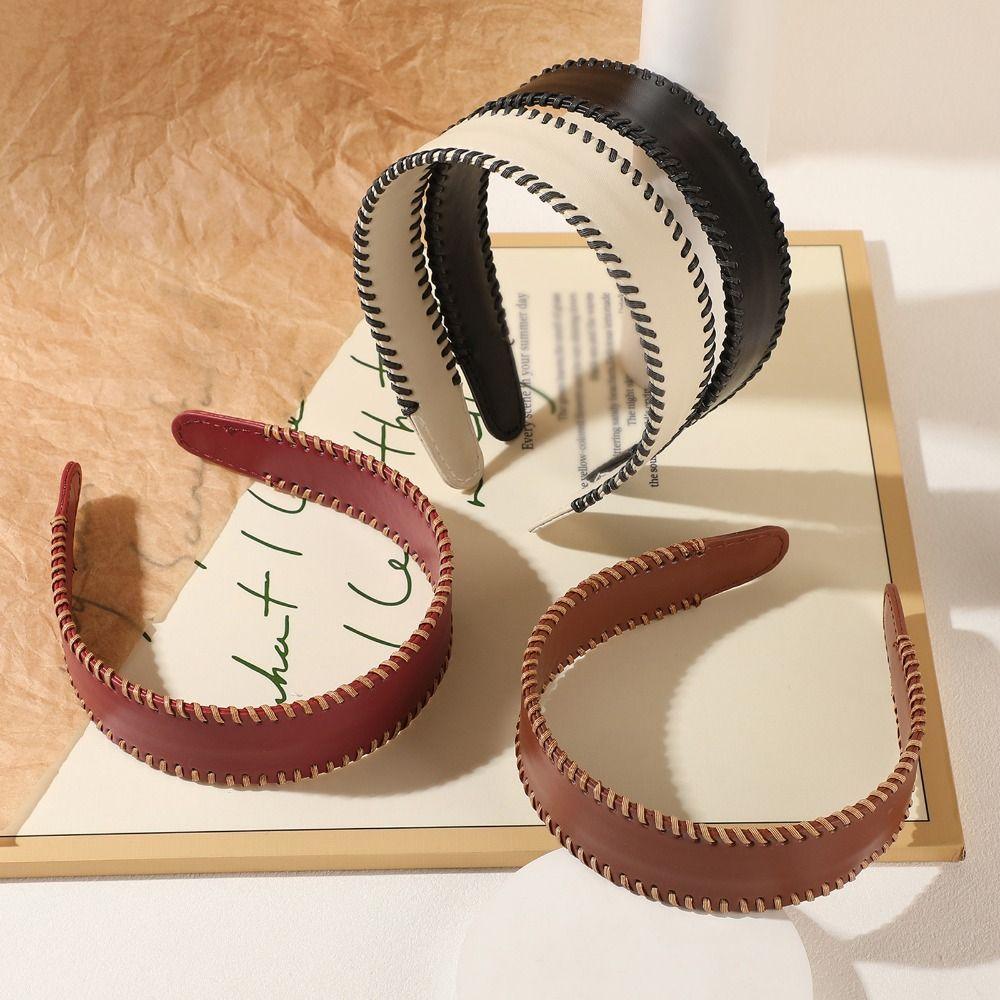 Korean Style Women Hair Hoop Non-Slip Wide Edge Hairband Sweet Leather Headband Wash Face
