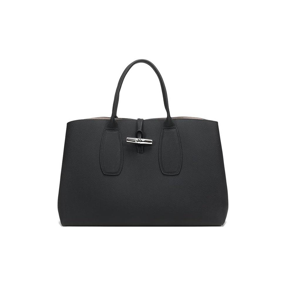 Longchamp Кожаная сумка-тоут Le Roseau с логотипом 40 Женские сумки-тоут Черный 10059HPN001