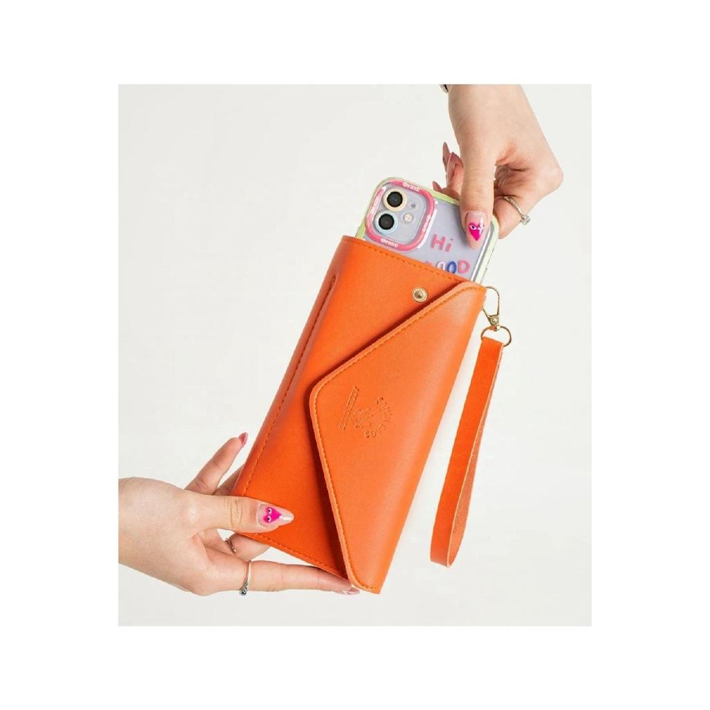 Orange Card Holder Large Size Wallet With Zippered Compartment Plc1088