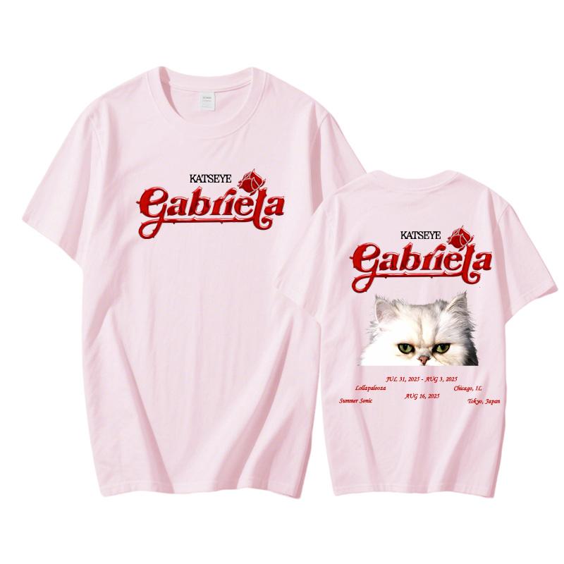 Katseye Gabriela 2025 НОВАЯ футболка с коротким рукавом Высокое качество 100% хлопок Футболки Хип-хоп принт Футболка Готическая уличная одежда