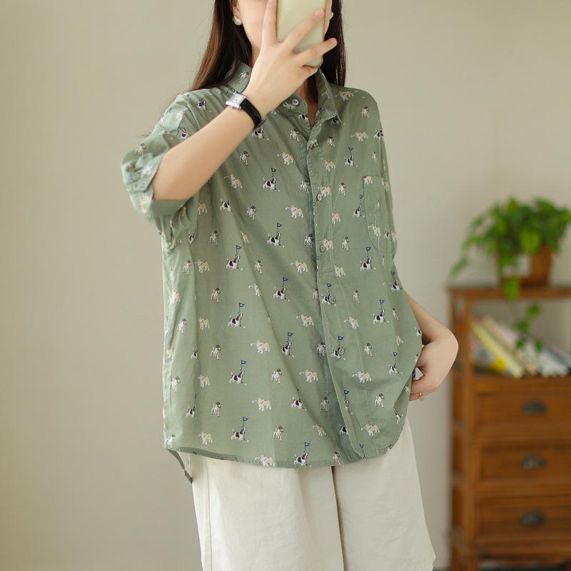 Японская модная летняя женская футболка с принтом щенков, новая, свободная, универсальная, нишевый дизайн, топ
