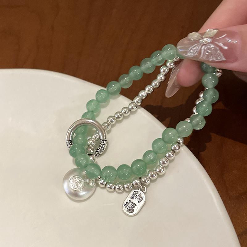 Китайский стиль зеленые браслеты для женщин девушки винтажные эластичные бисерные подвесные браслеты