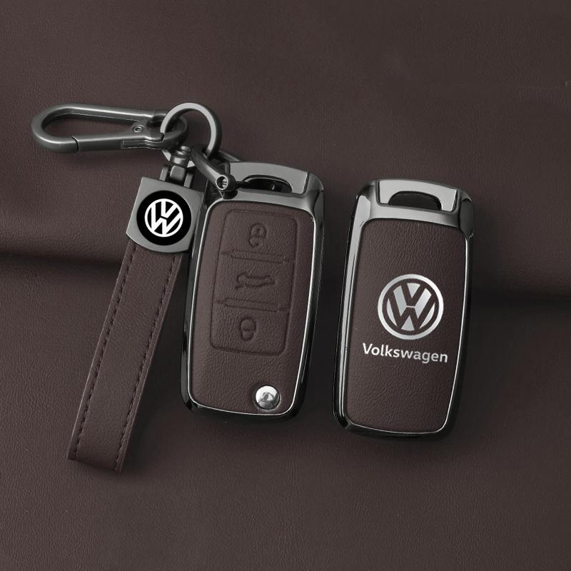 Для VOLKSWAGEN VW Металлическая кожаная крышка-чехол-держатель для автомобильного ключа Брелок Для VW Volkswagen Polo Tiguan Passat Golf Jetta Lavida Брелок