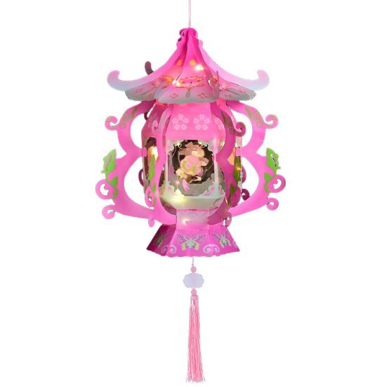 Handmade Chinese Traditional Lantern Kit Handcrafted Handheld 3D Hollow Chinese Palace Lantern with Lotus Tassel for Spring Festival Decoration