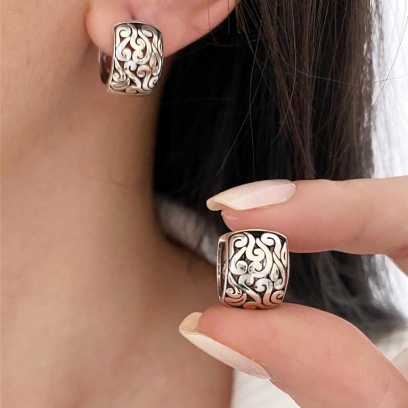 Серьги-ветки из серебра 925 пробы для женщин, винтажная текстура, ажурные, широкие, ювелирное изделие, подарок на день рождения