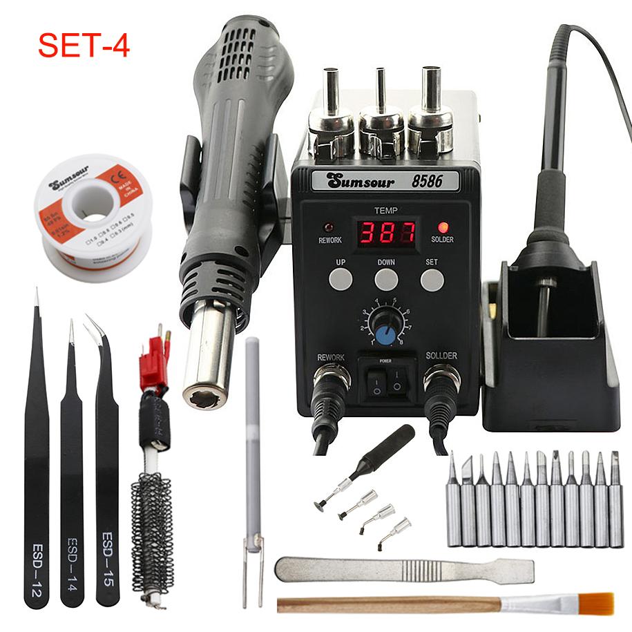SMD BGA Rework Desoldering Solder Station 8586 110V / 220V 760W ESD Soldering Iron Hot Air Heat Gun For Welding Repair Tools Kit