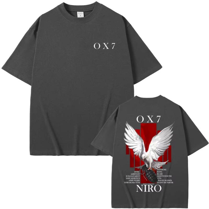 Men Women Rapper Niro OX7 Album Pattern Printed T-shirt Hip-hop Fashion Pop Music Casual Cotton Short Sleeved Street Wear