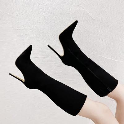 Уличный Стиль Женские Сапоги до Колена с Острым Носком Сексуальные Туфли на Тонком Высоком Каблуке Осень Зима Клуб Вечеринка Выпускной Вечер