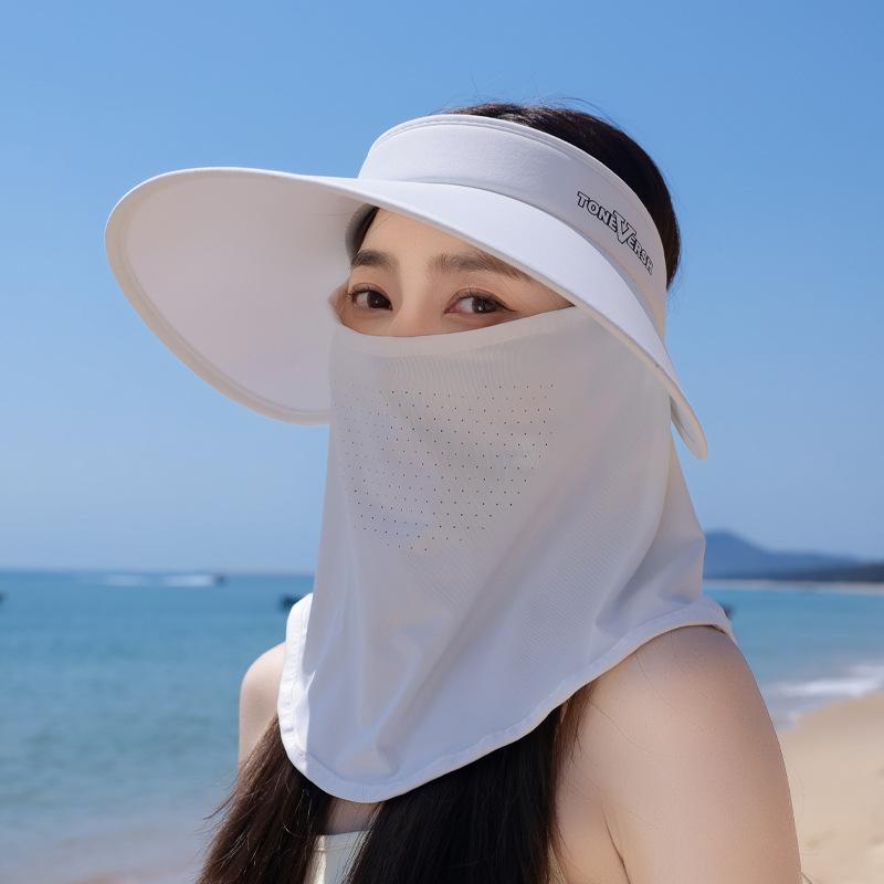 Летняя шляпа с защитой от УФ-лучей, женская шляпа с широкими полями, шаль, маска для лица, закрывающая лицо, шляпа для защиты от солнца, для путешествий на открытом воздухе, тень, шляпа с открытым верхом