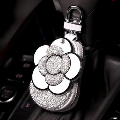 Роскошный хрустальный чехол для ключей от машины Camellia, блестящий держатель для ключей, сумка, чехол, блестящие автомобильные аксессуары для интерьера для женщин и девочек