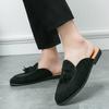 Summer Men Suede Half Loafers Tassel Breathable Slippers Man Outdoor Lightweight Mules Cool Half Shoes for Man Leather