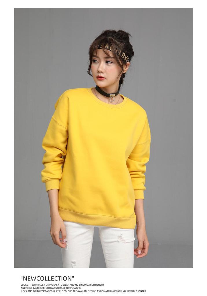 Women's 280g Thin Style Round Neck Pullover Sweatshirt - Solid Color, In Stock