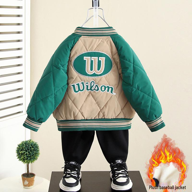 Детская бархатная бейсбольная куртка для мальчиков - Осень/Зима 2025 - Уютный хлопковый топ