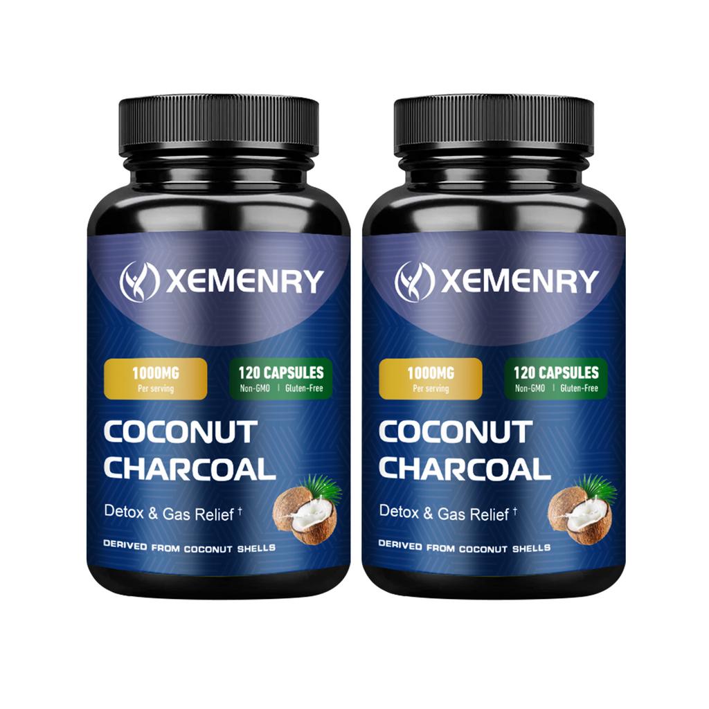 Coconut charcoal capsules, 1000 mg per serving, high content of natural coconut charcoal extract.