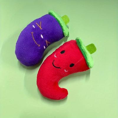 2 шт. Игрушки для жевания для домашних животных Пищащие плюшевые игрушки Маленький перец и баклажан Интерактивные игрушки для собак Товары для домашних животных Подарки на день рождения для маленьких собак