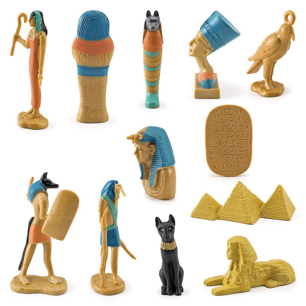 1 Set Of 12 Simulation Egyptian Pyramid Lion Face Like Mummy Box Jack Head Human Body God Toy Model, Suitable For Children Learn