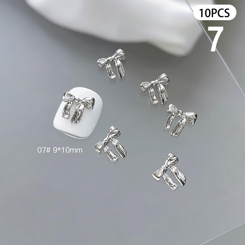 10 шт. глянцевая серебряная лента для дизайна ногтей 3D банты из металлического сплава шелковая лента для украшения ногтей Diy ретро металлические аксессуары для ногтей