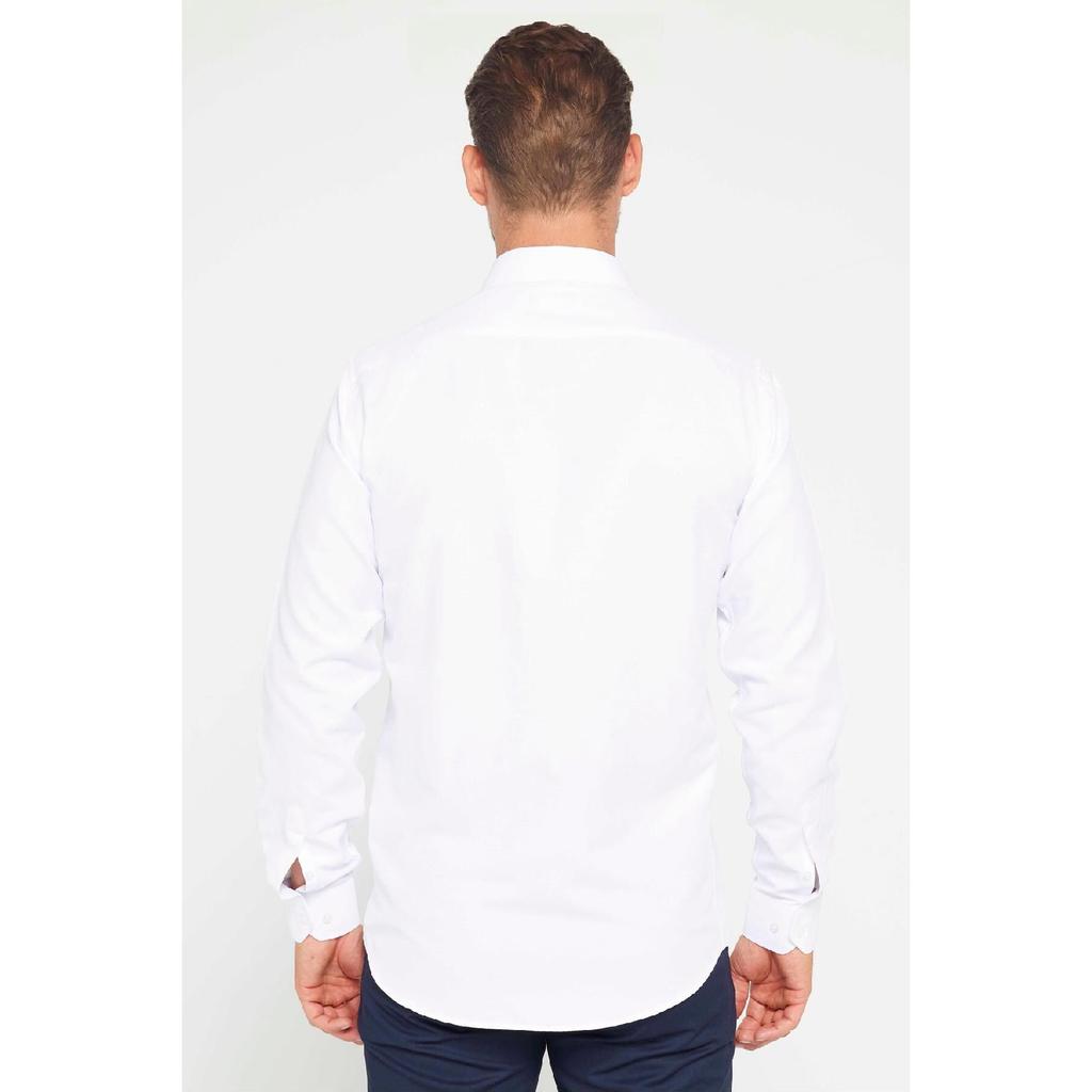 Современная приталенная мужская белая рубашка из хлопка с длинными рукавами, которую легко гладить Добби