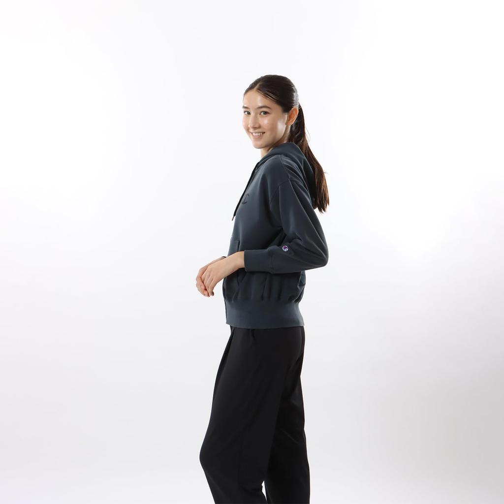 Champion Long Sleeve Stretch Terry Zip Hooded Sweatshirt with Women's One-Point Logo, Techweave®, Off-Black, CW-ZS101