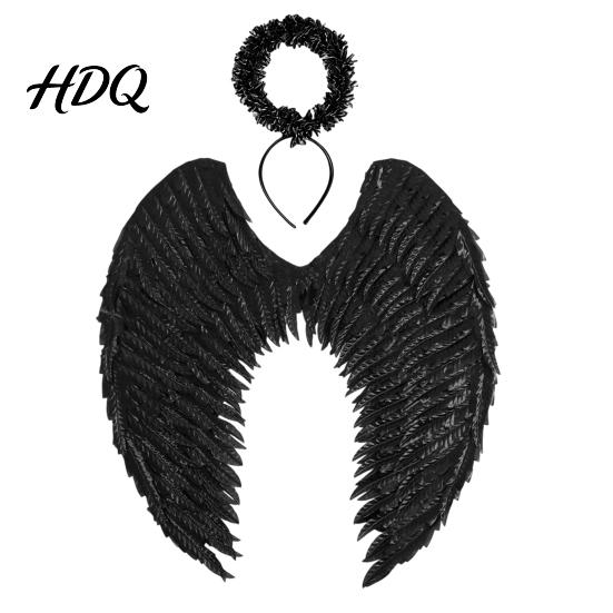 Christmas Angel Costume Wings for Kids Feathered Wing Dress Up Halloween Cosplay Accessory Fancy Dress Party Performance Dark Guardian
