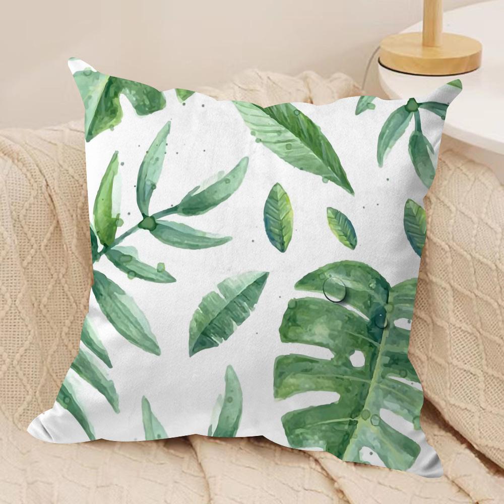 Modern Green Plants Cushion Cover Pillowcase Ultra Soft Skin Friendly Fabric Cloud Like Comfort Concealed Zipper