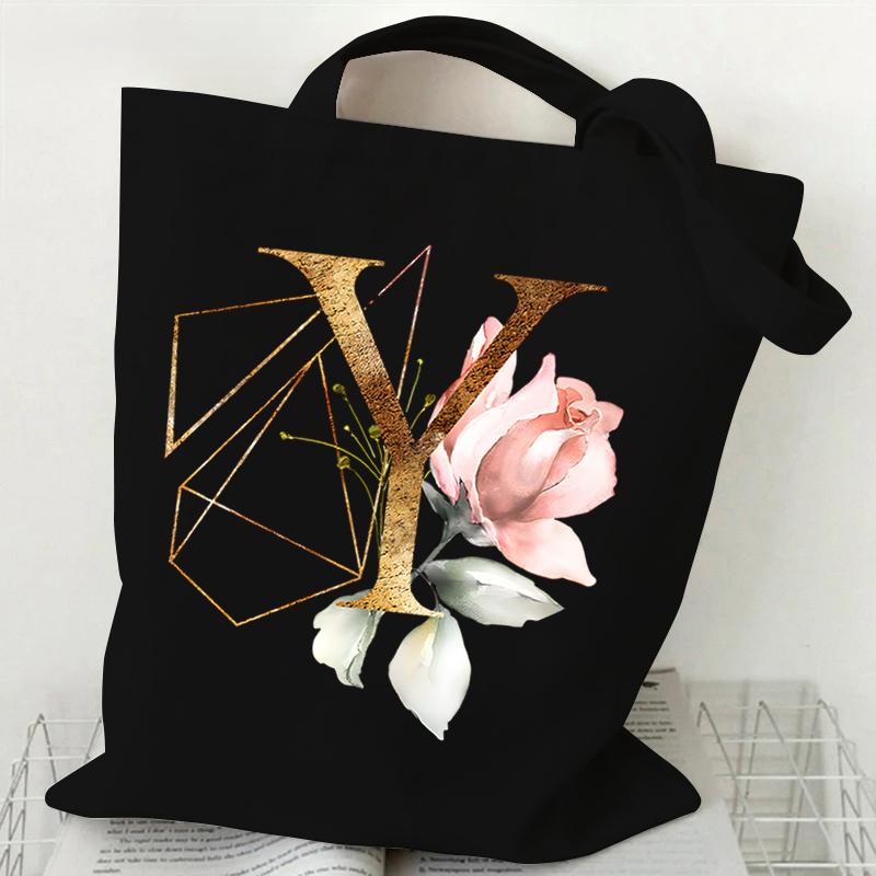 Сумка из холста с принтом, женская сумка на плечо, модная женская сумка с цветочным принтом и буквами, сумка-тоут с буквами алфавита