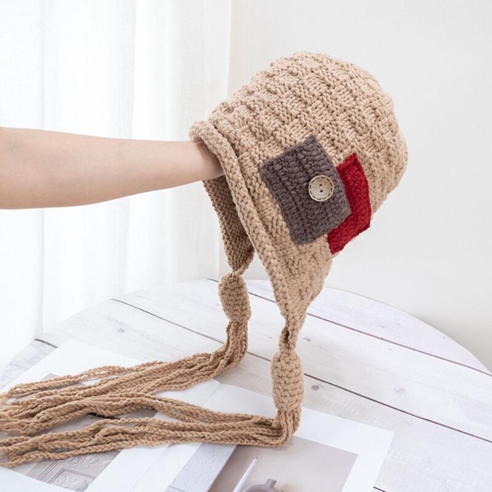 Harajuku Designed Crochet Lei Feng Hat Keep Warm Pullover Hat Sweet Ear Protection Hat Ladies