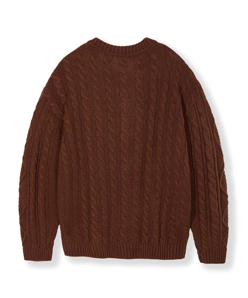 Кардиган Nodu Fisherman Cable с круглым вырезом, полуприлегающего силуэта, с длинным рукавом, вязаный, косами [Коричневый]