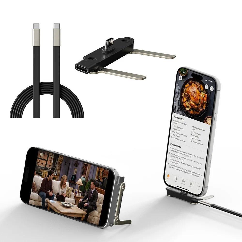 240 Вт 2-в-1 USB C на Type C Быстрая зарядка Складная подставка Кабель данных Для iPhone 17 Съемные кабели адаптер type c