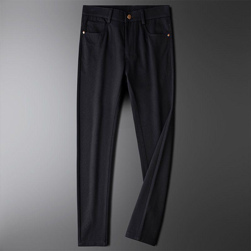 Белые мужские джинсы слим-фит, устойчивые к складкам - Стирка, прямой крой, Business Casual, легкая роскошь, модный бренд для осени и зимы.