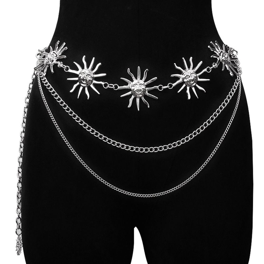 Fashion Hip Hop Metal Womans Layered Belt Sun Waistband Punk Waist Chain Dress Cummerbands
