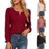 Women's Casual Solid Color Blouse Spring Summer V-Neck Top Solid-color Long Sleeve Chiffon Shirt