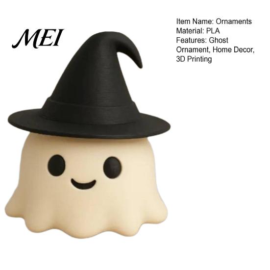 3D Printed Halloween Ghost Decor Ornament, with Wizard Hat, Cute Figurines, Holiday Surprises for Friends Compact Matte Desktop Statues, Office