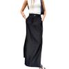 Black Satin High Waist Split A-Line Midi Skirt Elegant Commuter Long Women 2025 Fashion