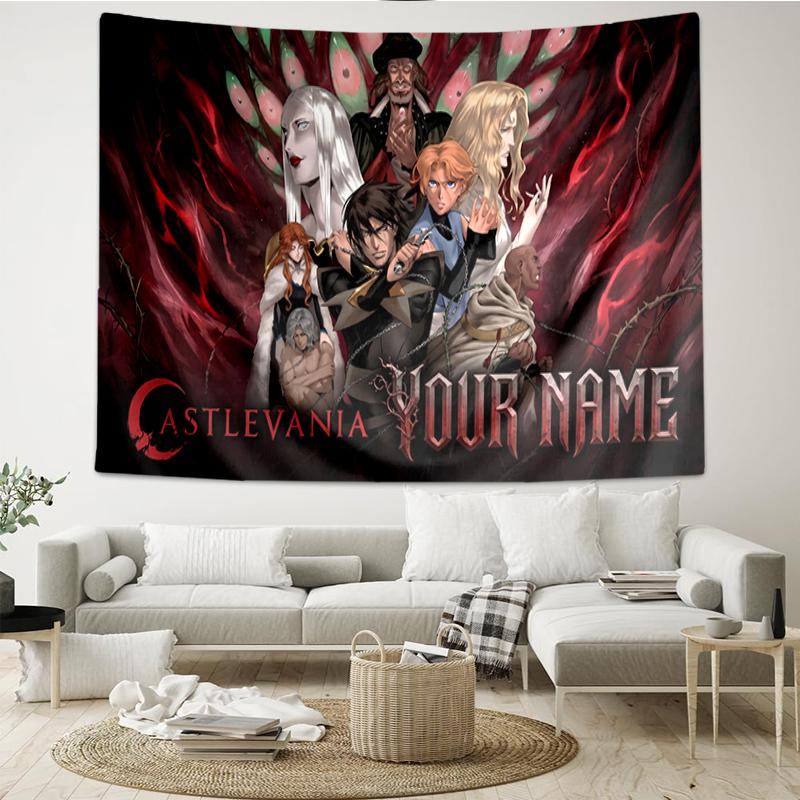 1pc Castlevania Dracula Curse Pattern Tapestry Custom Name Wall Hanging Tapestry for Living Room Dormitory Background Decor