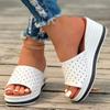 Fashion Pu Solid Summer Modern Slippers Wedges Ladies Shoes On Sale 2024 High Quality Slip-on Hollow Rubber Women's Slippers Zapatillas