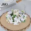 Elegant Floral Candle Holder Artificial Wildflowers Ring Wreath Small Flowers Pillar Table Centerpiece for Farmhouse Spring Wedding Home Tabletop
