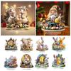 Easter Egg Bunny Ornament 2D Flat Acrylic Decoration Cartoon Rabbit Colored Egg Desktop Ornament for Bookshelf Mantel TV Stand