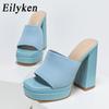 Eilyken Roma Style Knitted Platform Chunky High Heels Slippers Women Casual Peep Toe Fashion Ladies Shoes Sandals
