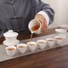Suet jade kung fu tea set ceramic cover bowl teacup white porcelain brewing teapot tea set annual meeting gift set printing