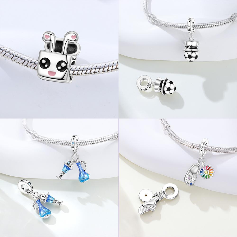 925 Silver Lucky Dice Magic Hat Cute Headphones Starry Cocktail Pendant Bead Fit Bracelet Women Jewelry Diy Gift