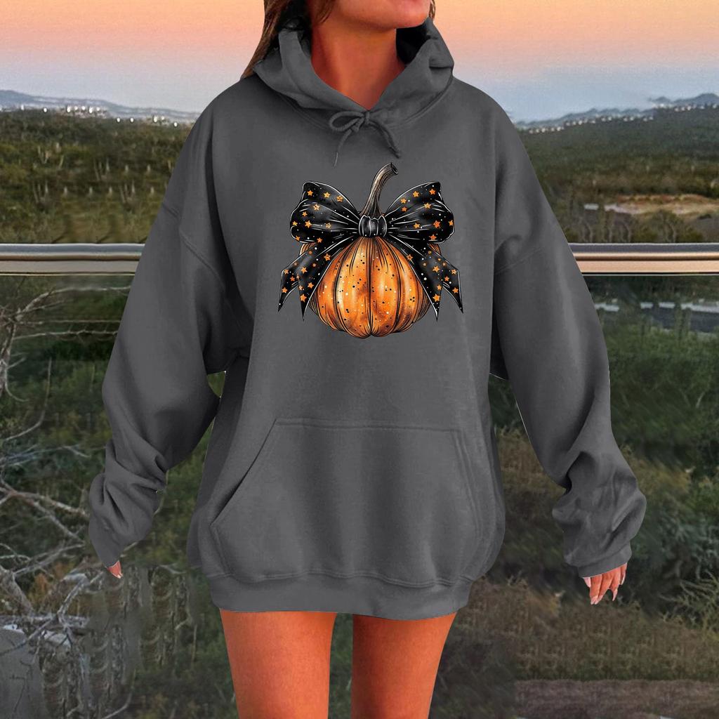 Женский плюшевый свитшот с длинными рукавами оверсайз со спущенными плечами и капюшоном с принтом на Хэллоуин