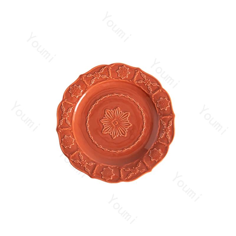 Набор керамических тарелок в стиле ретро, элитная тарелка для стейков в гостиничном ресторане, креативный рельеф, изысканные обеденные тарелки, свадебная посуда