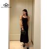 Корейский стиль, простой темперамент, квадратный воротник, пузырьковый рукав, дизайн, поддельное платье из двух частей с талией, тонкое платье с длинными рукавами