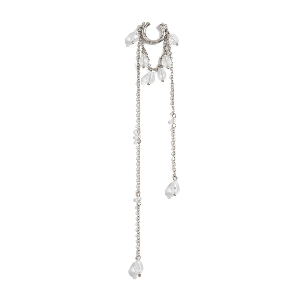 Salircon Exquisite Crystal Long Tassel Chain Ear Cuff Ear Clip Women Romantic No Piercing Clip Earrings Fashion Jewelry Wedding