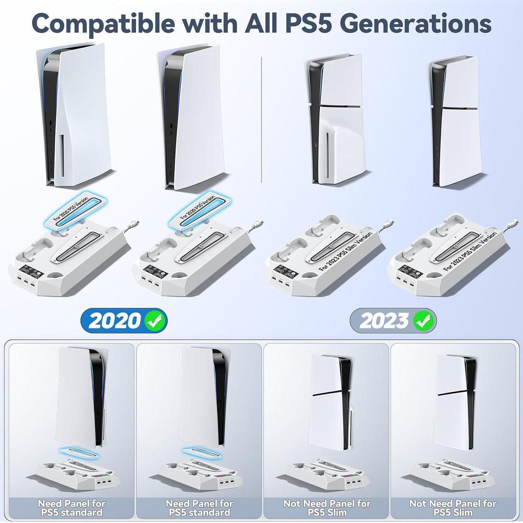PS5 Pro/Slim Cooling Fan Base & Dual Controller Charging Station